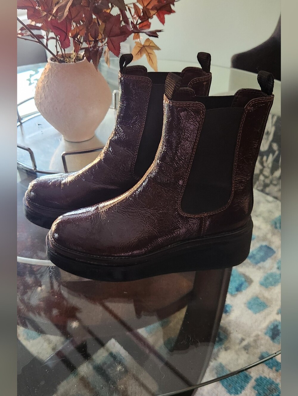 Sam Edelman Women's Patent Dark Burgundy Chelsea Platform Boot - Picture 3 of 4